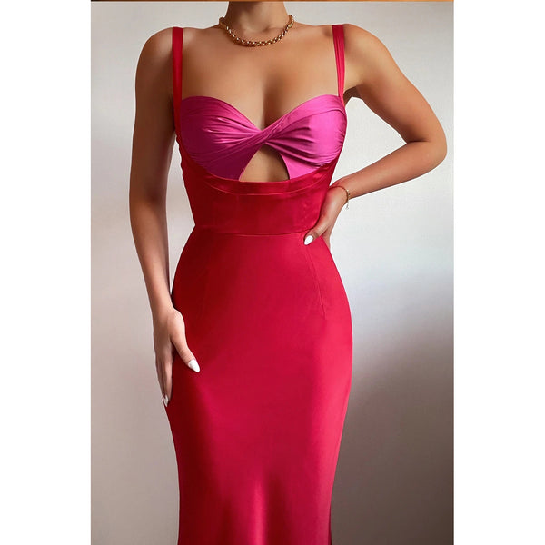 Suspenders Twist Chest Contrast Color Dress
