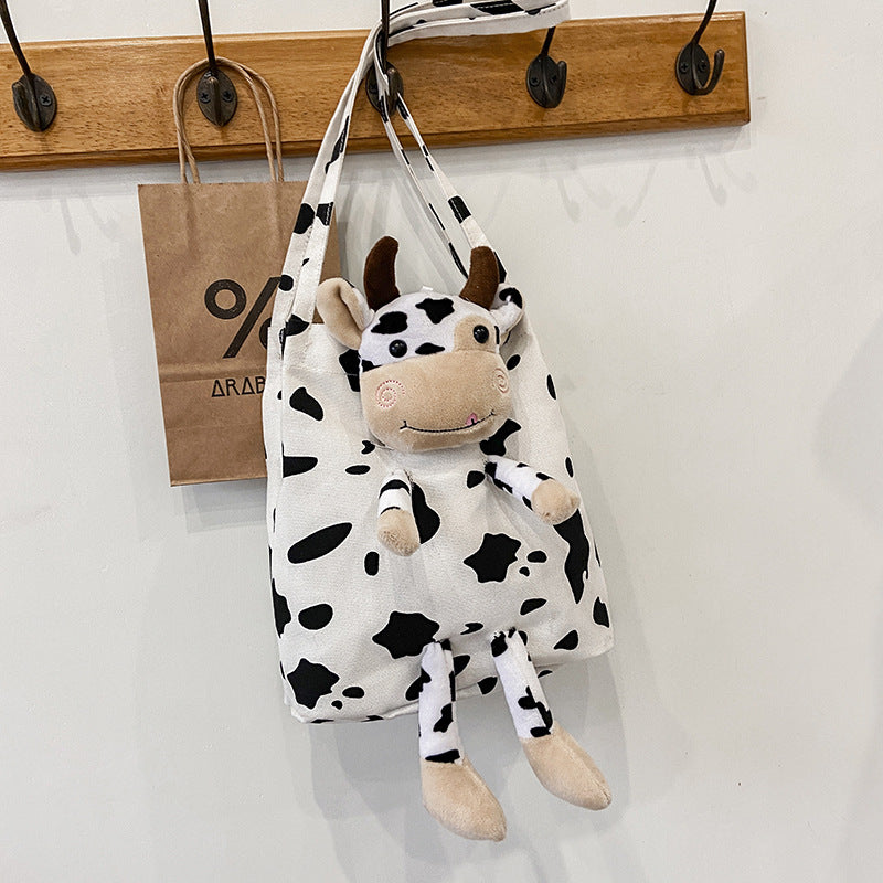 Cute Funny Personality Cow Doll Soft Girl Shoulder Bag Student Cute Canvas Small Bag