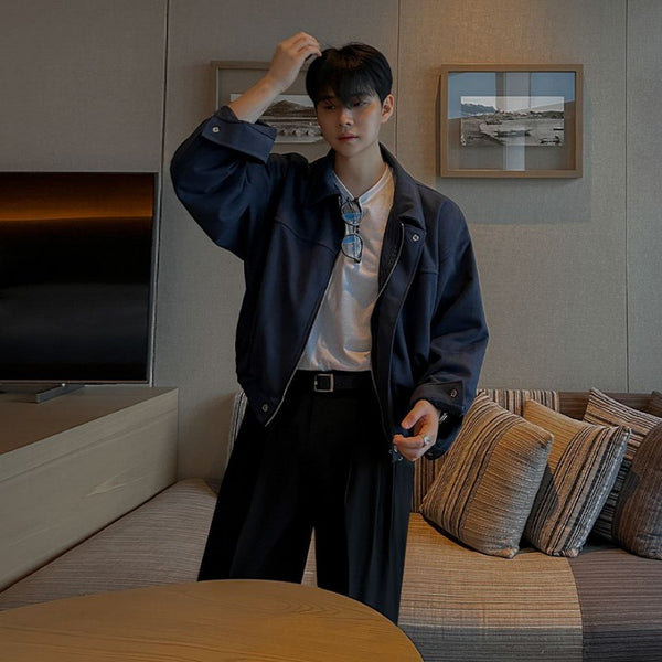 High-grade Short Lapel Jacket Men&#039;s Spring Loose Retro Jacket Korean Style Trendy Simple Top