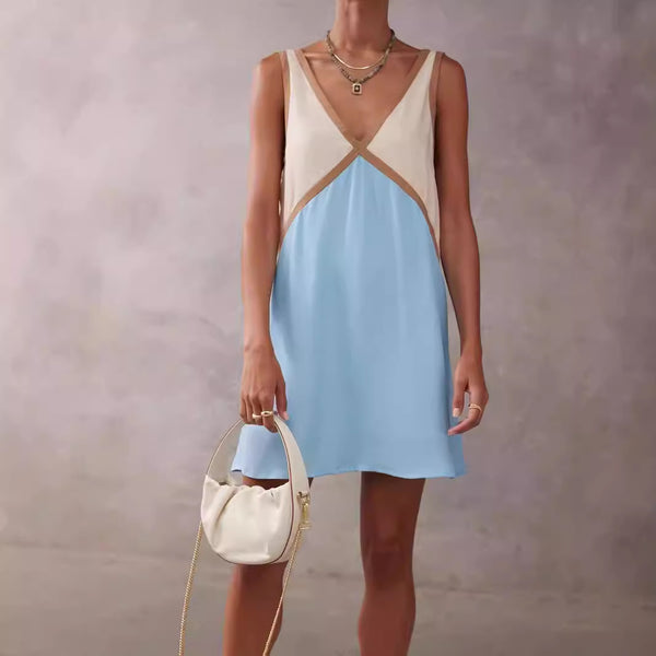 V-neck Loose-fitting Sleeveless Shirt Dress