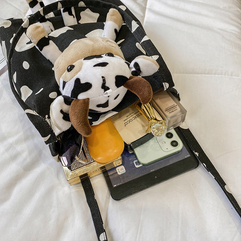Cute Funny Personality Cow Doll Soft Girl Shoulder Bag Student Cute Canvas Small Bag