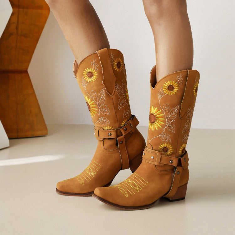 Ladies Embroidered Sleeve Knight Boots