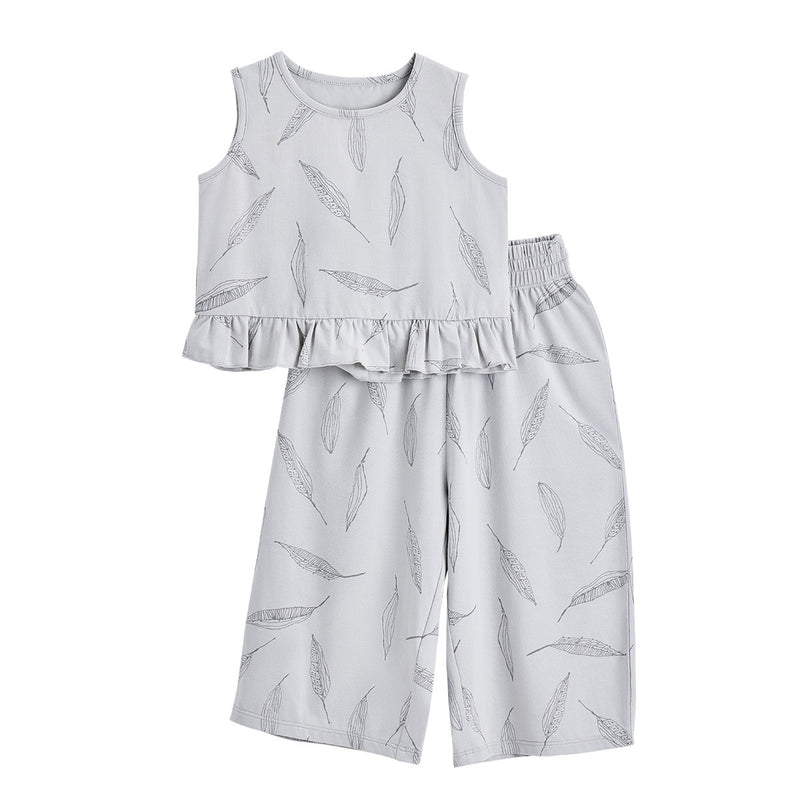 Bamboo Fiber Girls Short-sleeved Wide-leg Pants