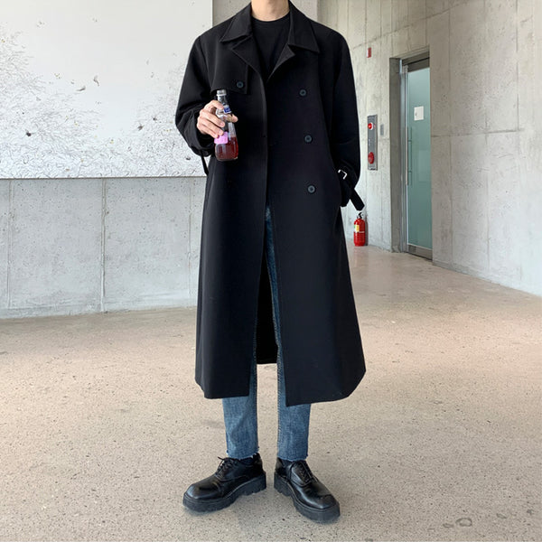 MYQ Autumn New Mid-length Windbreaker Men&#039;s Korean-style Trendy Over-the-knee Loose Handsome Coat British Style Coat