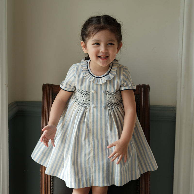 Princess Navy Short-sleeved Cotton Dress
