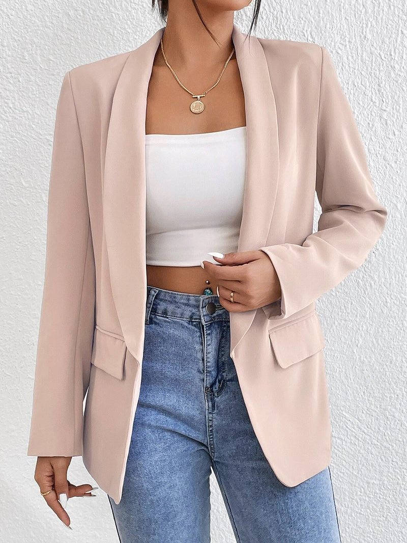 Spot Cross-border Middle East Hot Style Women&#039;s Clothing 2023 Amazon Autumn And Winter Solid Color Lapel Small Suit Temperament Commuter Jacket