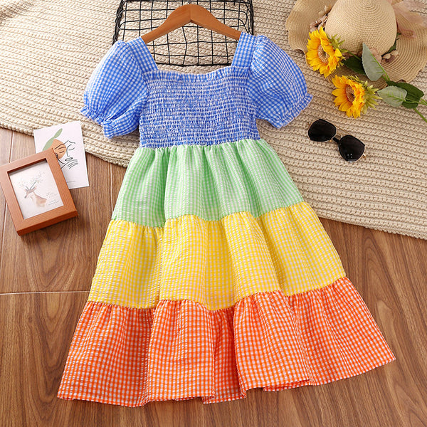 Summer Short Sleeve Rainbow Princess Dress