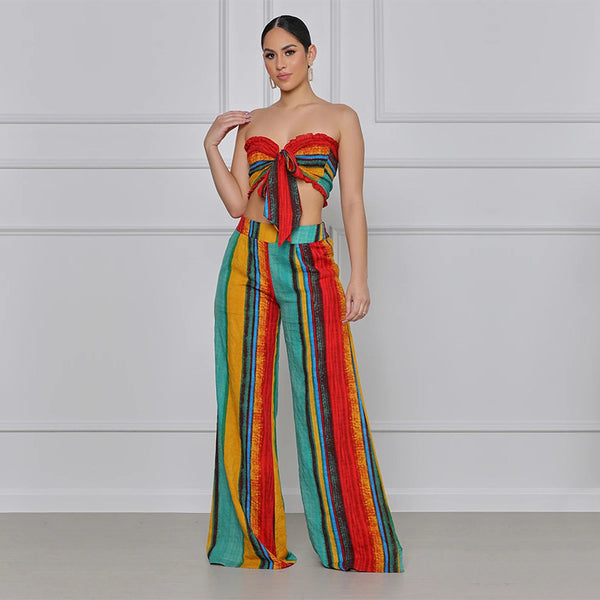 Ruffled Tube Top Pants Suit