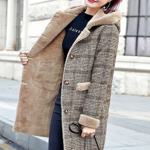 Thickened Warm Mid-length Hooded Woolen Coat