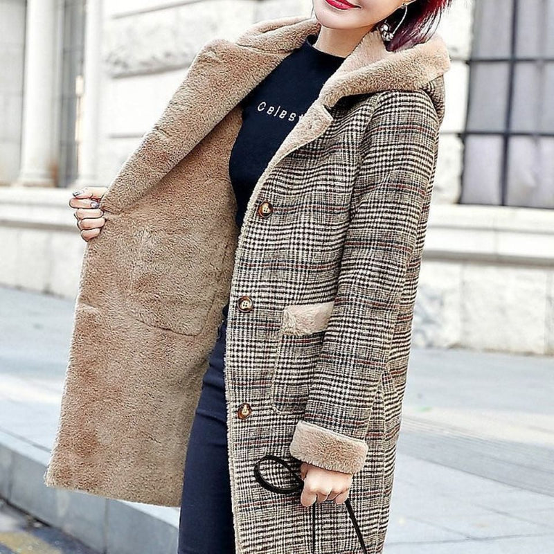 Thickened Warm Mid-length Hooded Woolen Coat