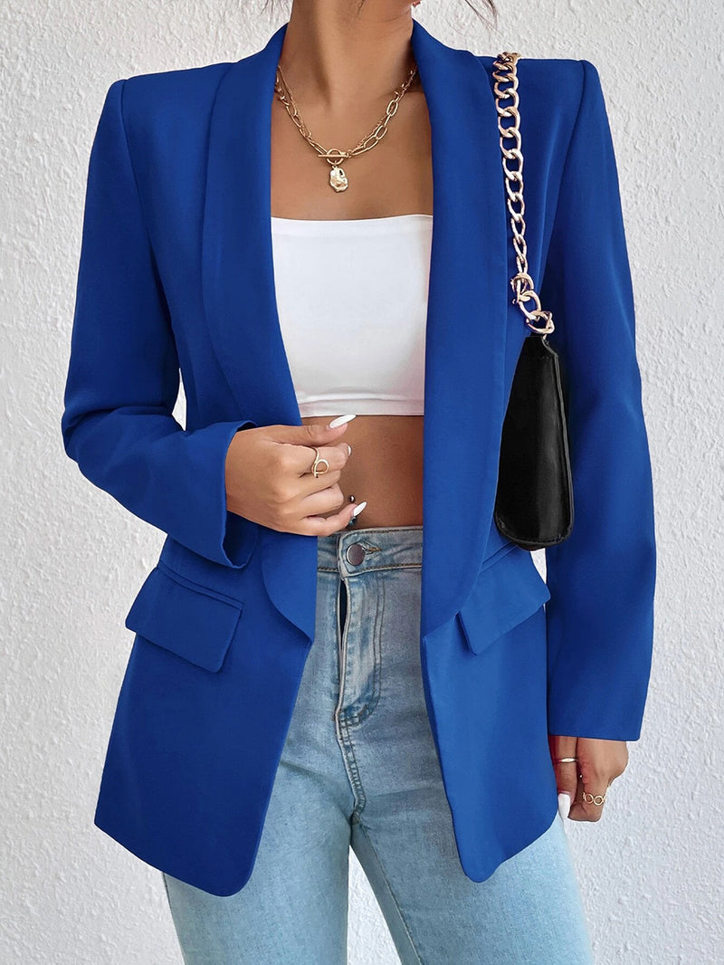 Spot Cross-border Middle East Hot Style Women&#039;s Clothing 2023 Amazon Autumn And Winter Solid Color Lapel Small Suit Temperament Commuter Jacket