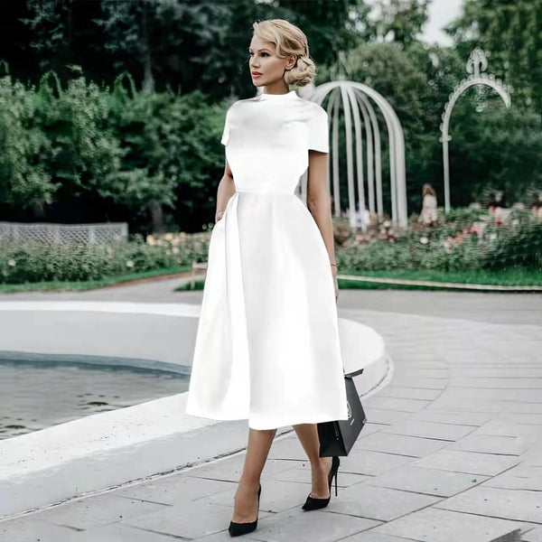 Round Neck Short-sleeved Slim Waist Dress