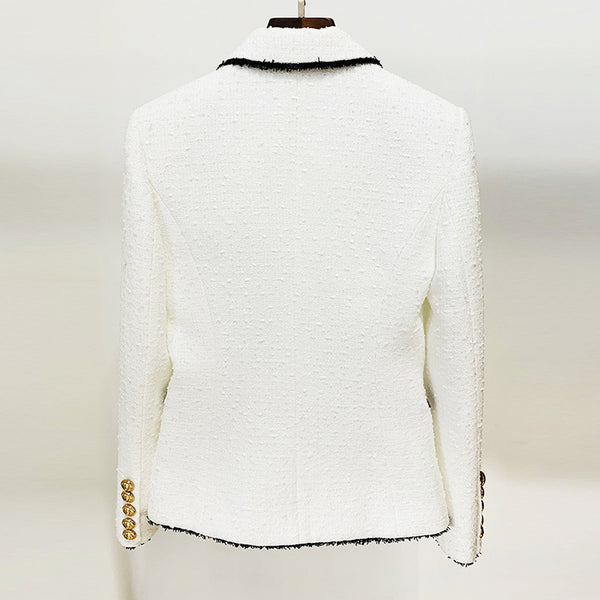 In Stock 2023 European And American Stars New Black Shirred White Woolen Double-breasted Metal Buckle Slim Suit Jacket
