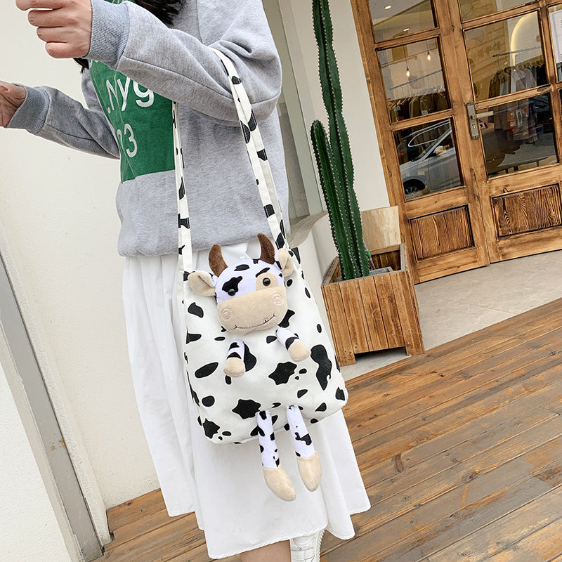 Cute Funny Personality Cow Doll Soft Girl Shoulder Bag Student Cute Canvas Small Bag