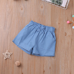 Solid Color Bandage Thin Denim Casual Shorts