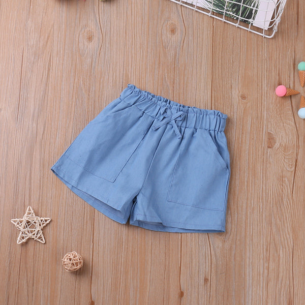 Solid Color Bandage Thin Denim Casual Shorts