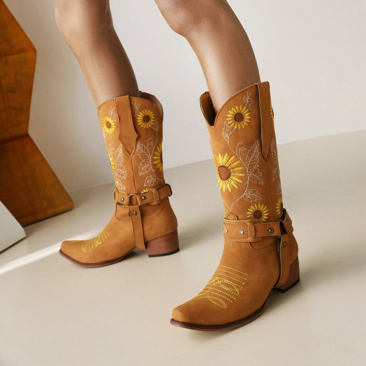 Ladies Embroidered Sleeve Knight Boots