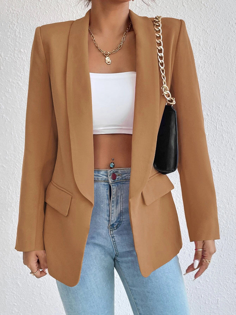 Spot Cross-border Middle East Hot Style Women&#039;s Clothing 2023 Amazon Autumn And Winter Solid Color Lapel Small Suit Temperament Commuter Jacket