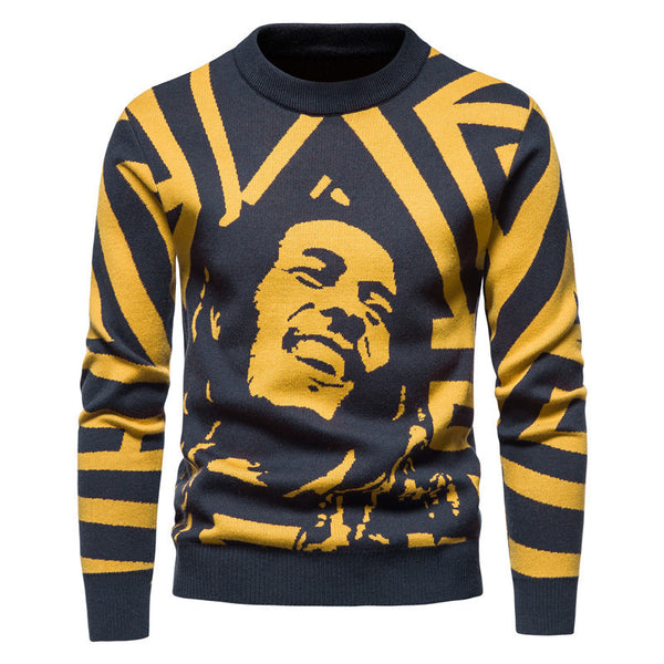 Round Neck Che Guevara Character Jacquard Sweater Coat