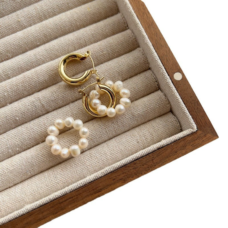 Vintage Cultured Pearl Circle Earrings