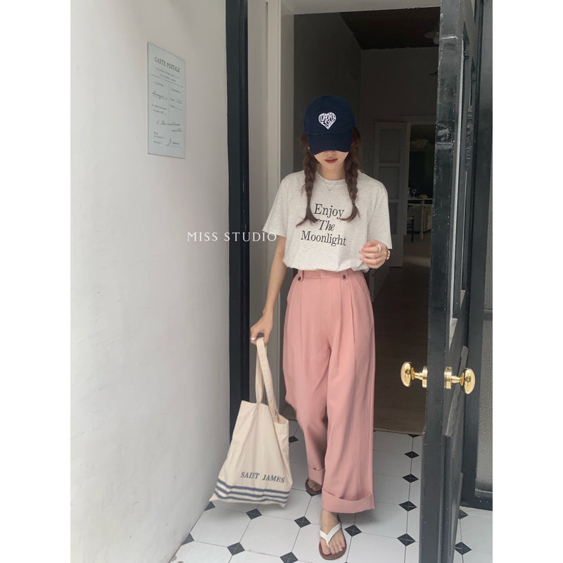 Buckle High Waist Casual Pants