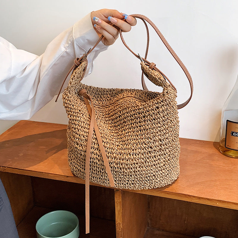 Straw Bag Women&#039;s 2023 New Spring And Summer Leisure Vacation Shoulder Crossbody Bag Handmade Woven Dumplings Beach Bag