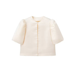 Solid Color Puff Sleeve Satin Short Coat