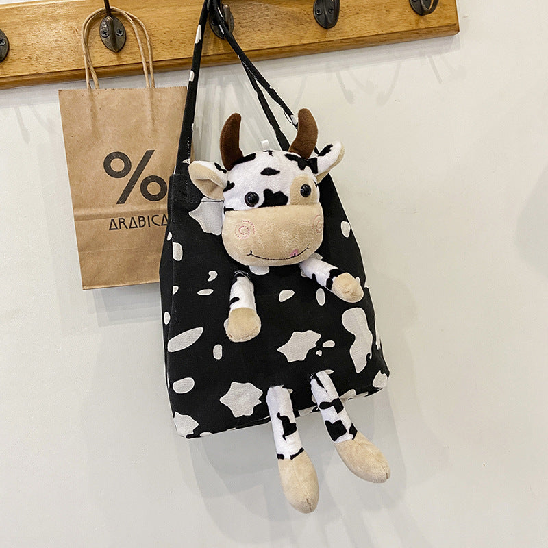Cute Funny Personality Cow Doll Soft Girl Shoulder Bag Student Cute Canvas Small Bag