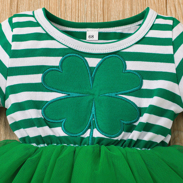 Striped Round Neck Dress Four-leaf Clover Turban