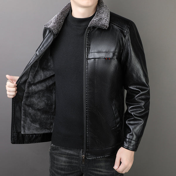 Leather Jacket with Fleece and Thickening