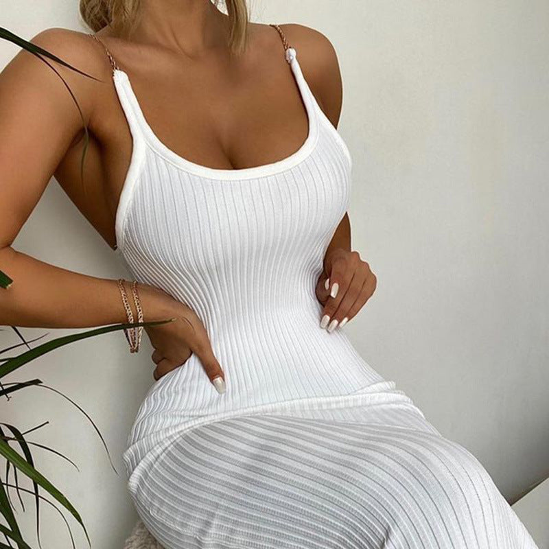 Elegant Solid Color Chain Dress