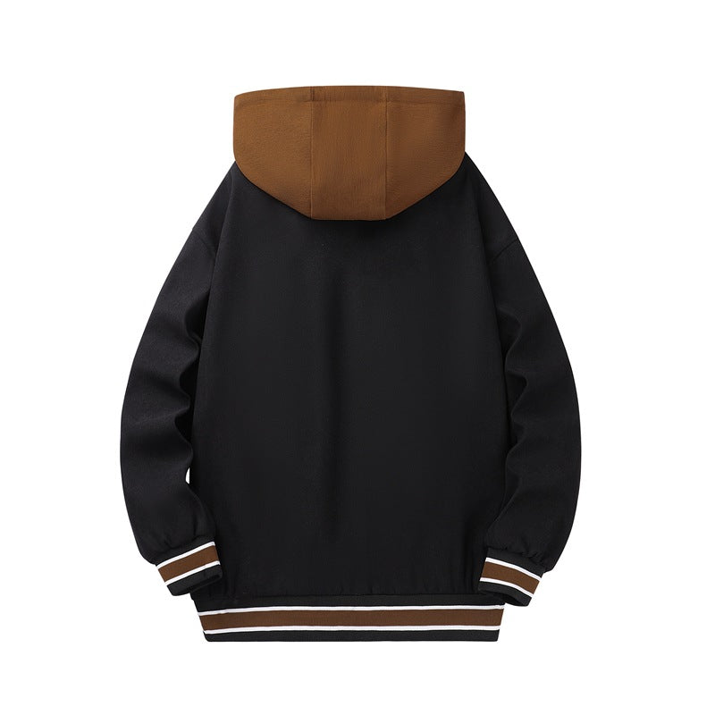 Baseball New High-end Fake Two-piece Hooded Couple Jacket Men