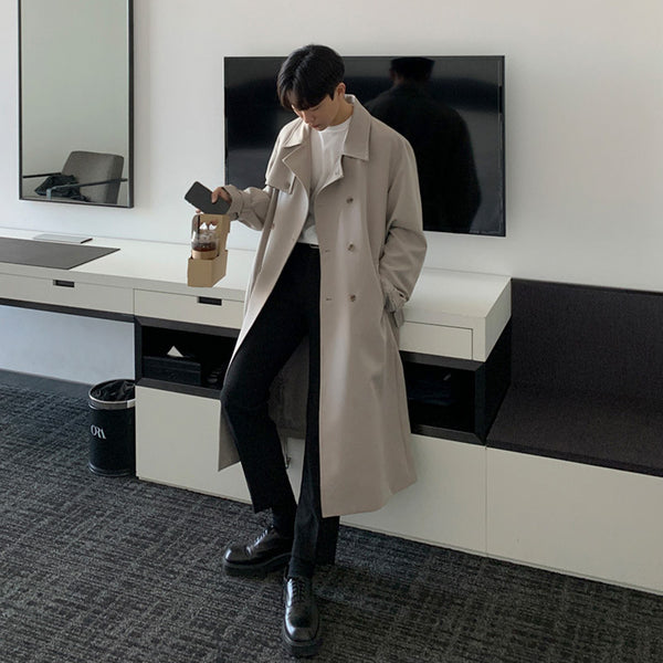 MYQ Autumn New Mid-length Windbreaker Men&#039;s Korean-style Trendy Over-the-knee Loose Handsome Coat British Style Coat
