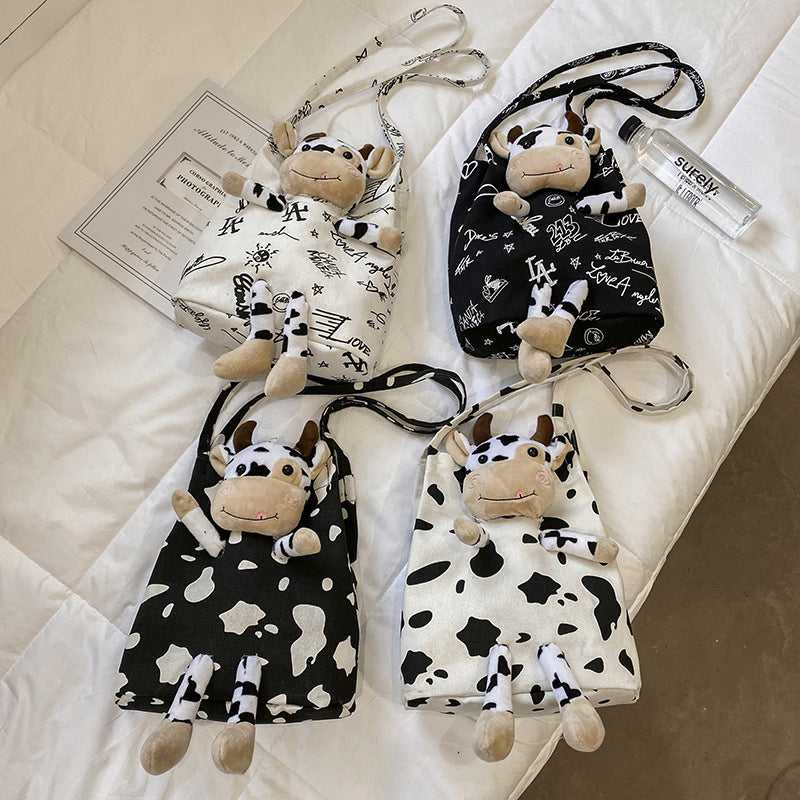 Cute Funny Personality Cow Doll Soft Girl Shoulder Bag Student Cute Canvas Small Bag