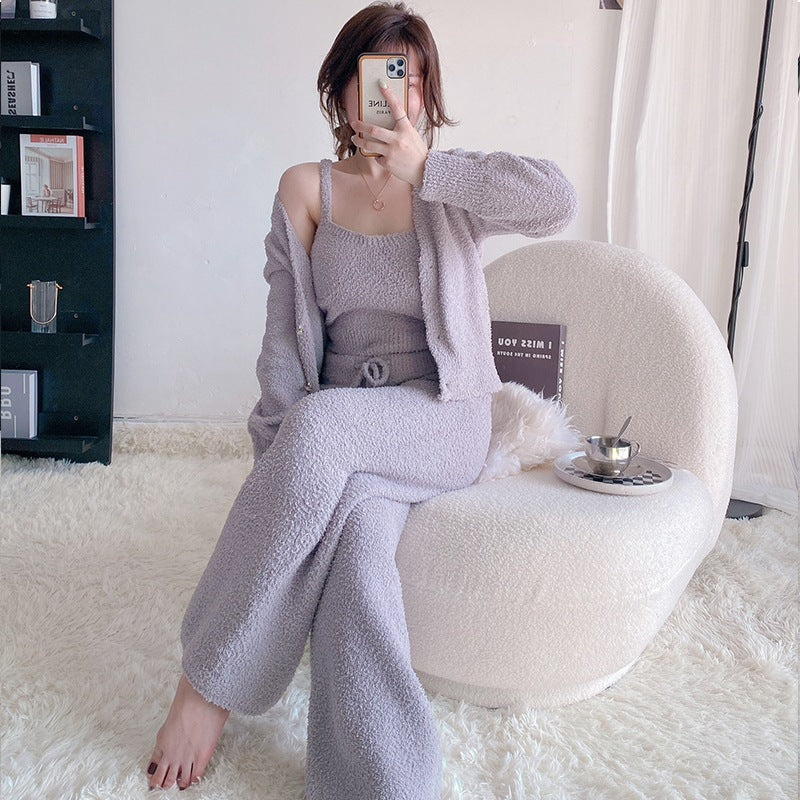 Three-piece Set Warm And Thick With Chest Pad Knitted
