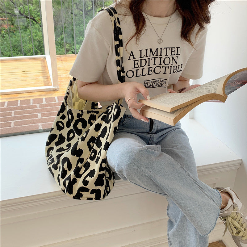 Bolsa Tote com Estampa de Leopardo Rice Bolsa de Ombro de Lona com Estampa de Animal de Grande Capacidade Portátil Bolsa de Compras para Estudantes