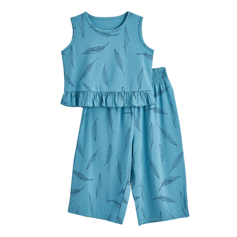 Bamboo Fiber Girls Short-sleeved Wide-leg Pants