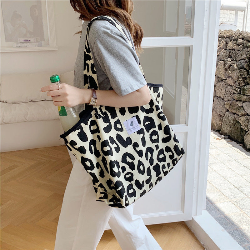 Bolsa Tote com Estampa de Leopardo Rice Bolsa de Ombro de Lona com Estampa de Animal de Grande Capacidade Portátil Bolsa de Compras para Estudantes