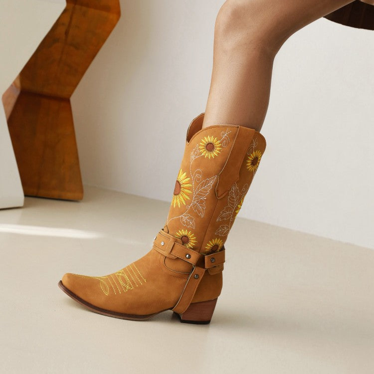 Ladies Embroidered Sleeve Knight Boots