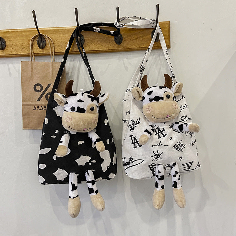 Cute Funny Personality Cow Doll Soft Girl Shoulder Bag Student Cute Canvas Small Bag