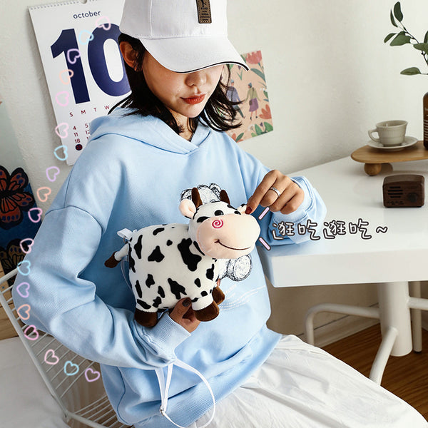 Korean Ins Japanese Harajuku Girl Cute Cow Plush Small Bag Student Messenger Bag Soft Girl Shoulder Bag Female
