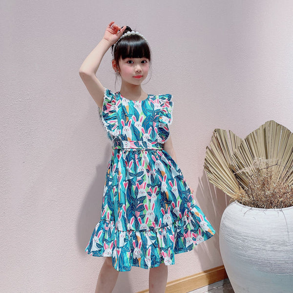 Cute Rabbit Print Girl Princess Dress