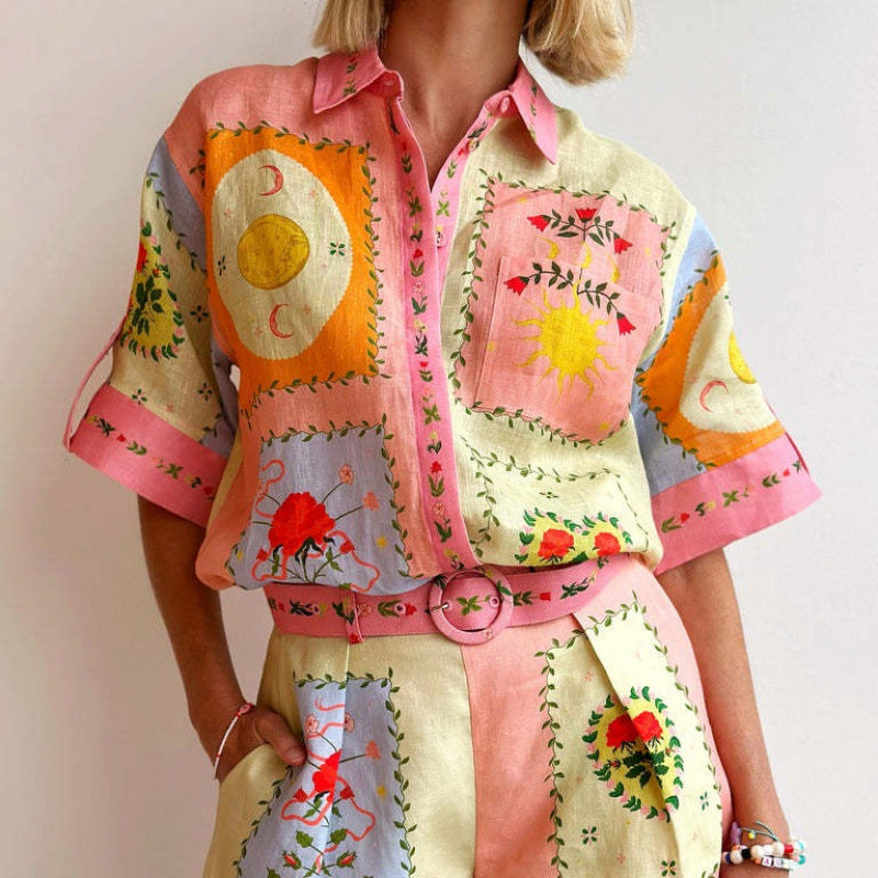 Casual Linen Temperament Shirt Shorts Suit