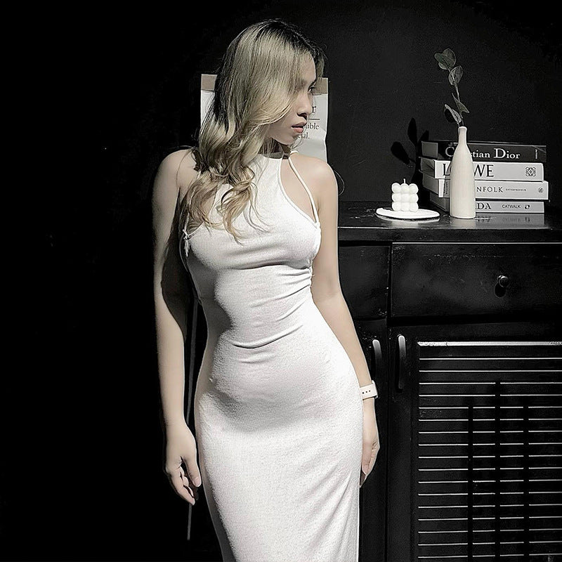 Sleeveless Bandage Big Halter Long Fishtail Slim Dress