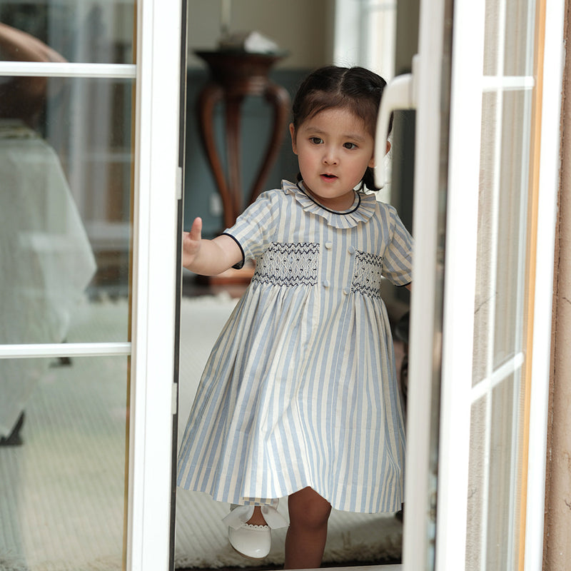 Princess Navy Short-sleeved Cotton Dress