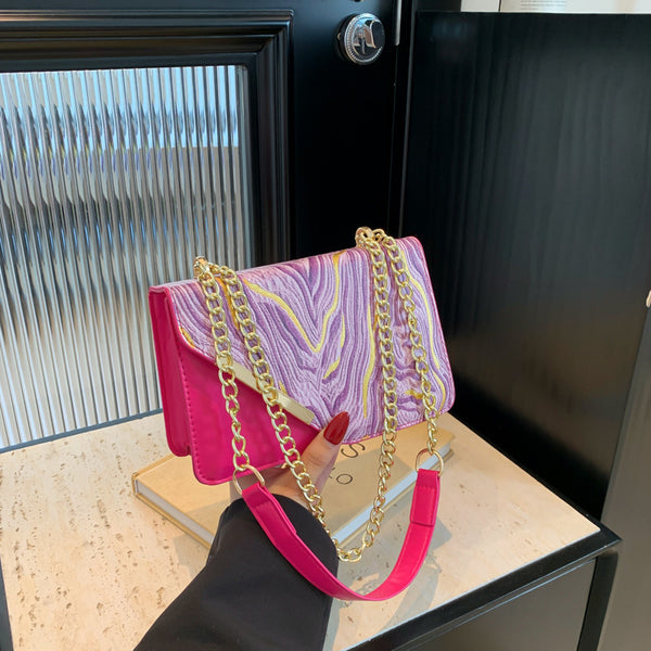 Contrast Color Stitching Shoulder Bag Women&#039;s Bag 2024 Summer New This Year&#039;s Popular Women&#039;s Geometric Pattern  Small Square Bag