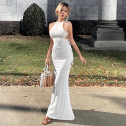 Sleeveless Bandage Big Halter Long Fishtail Slim Dress