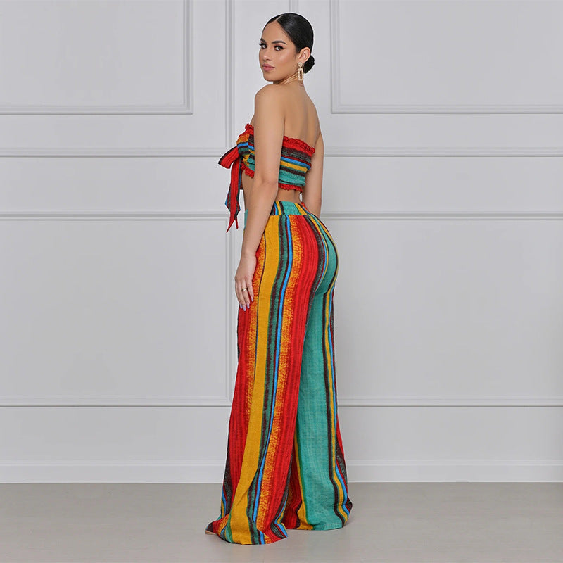 Ruffled Tube Top Pants Suit