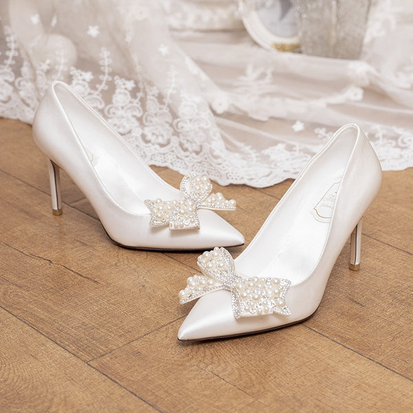 Bridal French Dress Shoes Pearl White