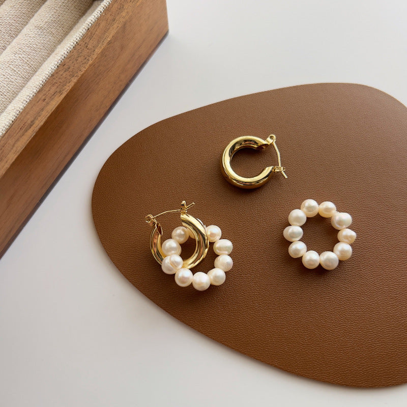 Vintage Cultured Pearl Circle Earrings